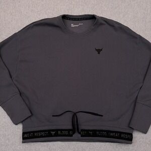 Under Armour Project Rock Crew Neck Sweatshirt Women's Large Gray Pullover‎ Crop